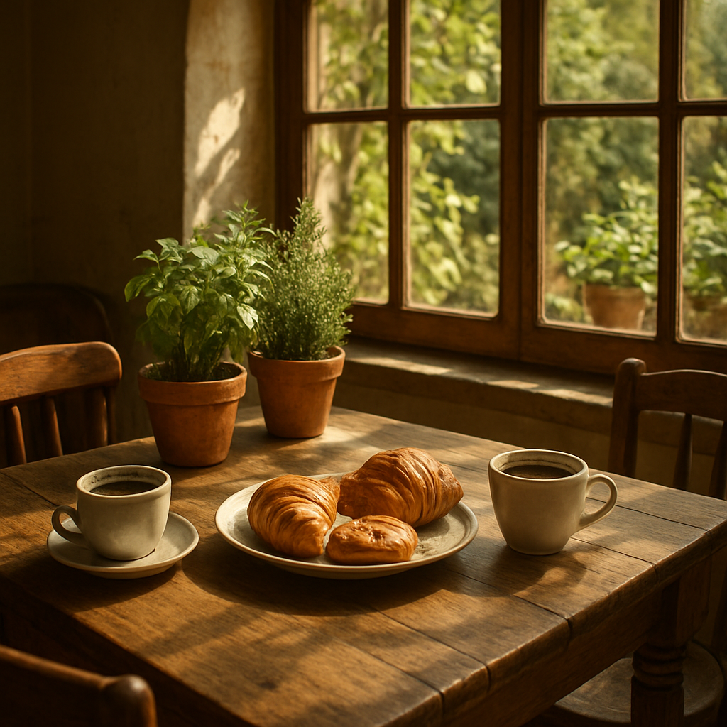 Warm rustic interior of Baithouse café with garden light