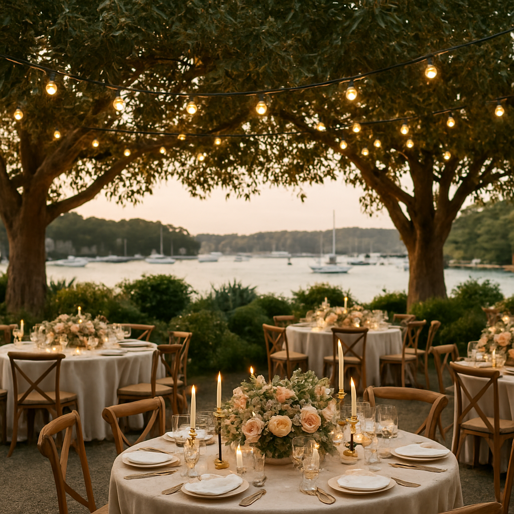 Festoon-lit garden event setup at Baithouse, Watsons Bay